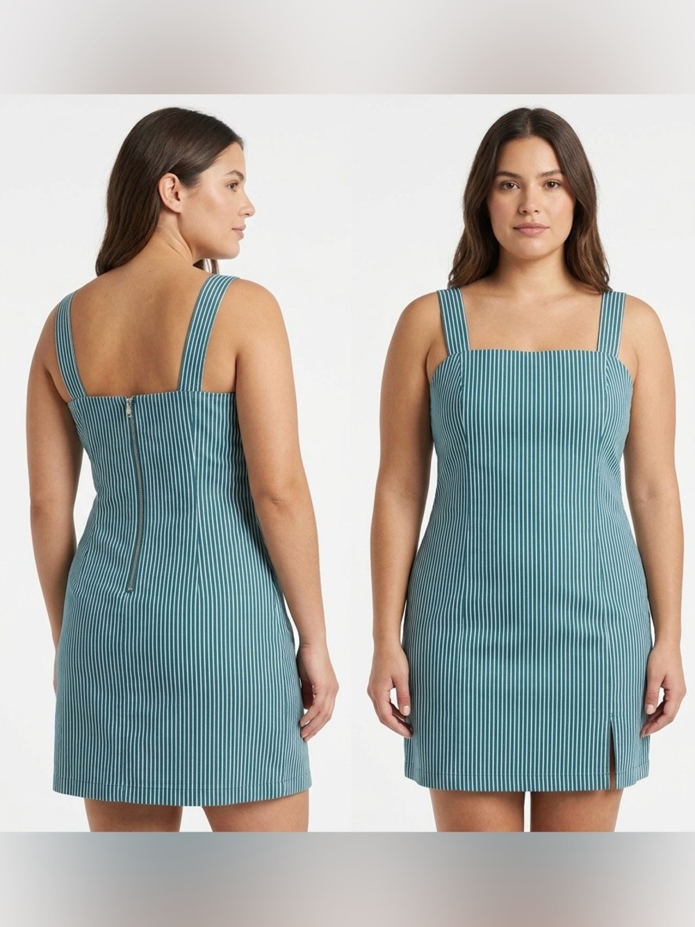 Forever 21 Teal and White Striped Square-Neck Mini Dress